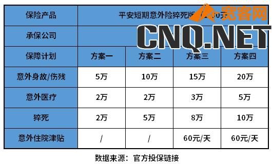 平安意外险保险一天价格表