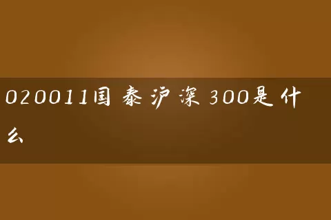 020011国泰沪深300是什么 (https://www.cnq.net/) 基金基础教程 第1张