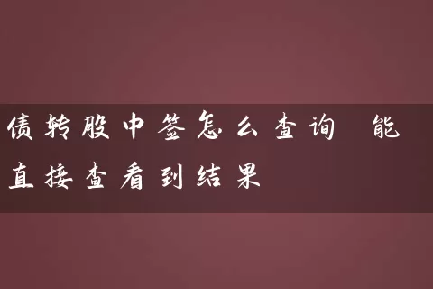 债转股中签怎么查询 能直接查看到结果 (https://www.cnq.net/) 股票基础教程 第1张