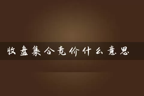 收盘集合竞价什么意思 (https://www.cnq.net/) 股票基础教程 第1张