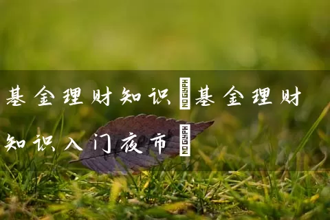 基金理财知识(基金理财知识入门夜市) (https://www.cnq.net/) 基金基础教程 第1张