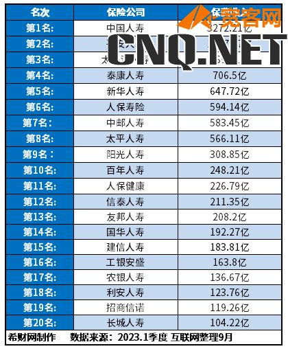 保险公司十大排名2023版