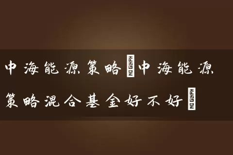 中海能源策略(中海能源策略混合基金好不好) (https://www.cnq.net/) 基金基础教程 第1张