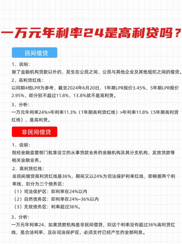 一万元年利率24是高利贷吗？两种情况结论不同